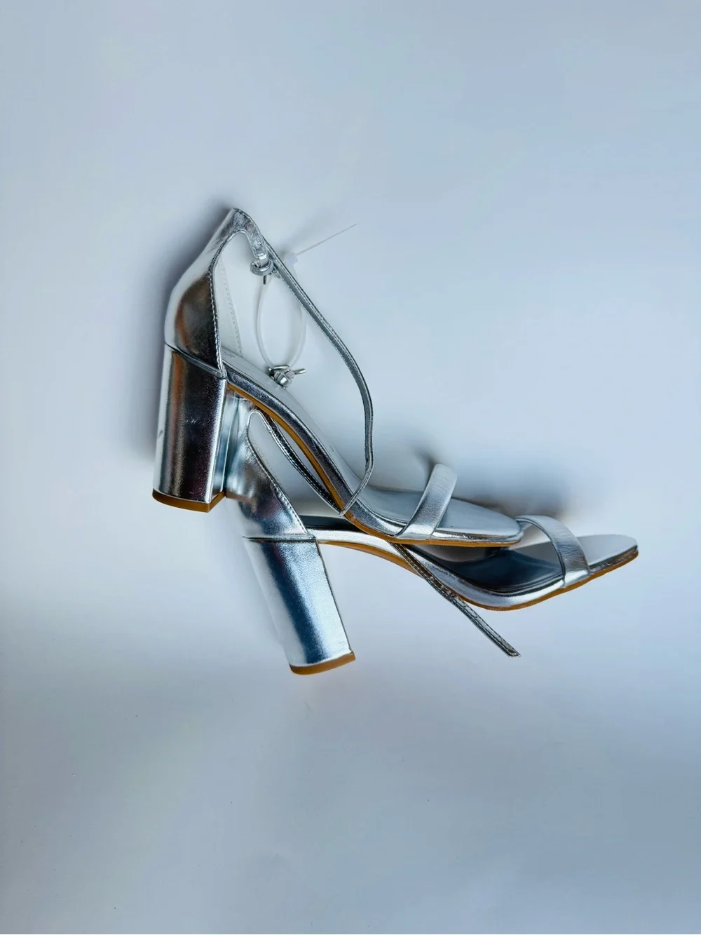 bp Silver Metallic Block Heel Ankle-Strap Sandals